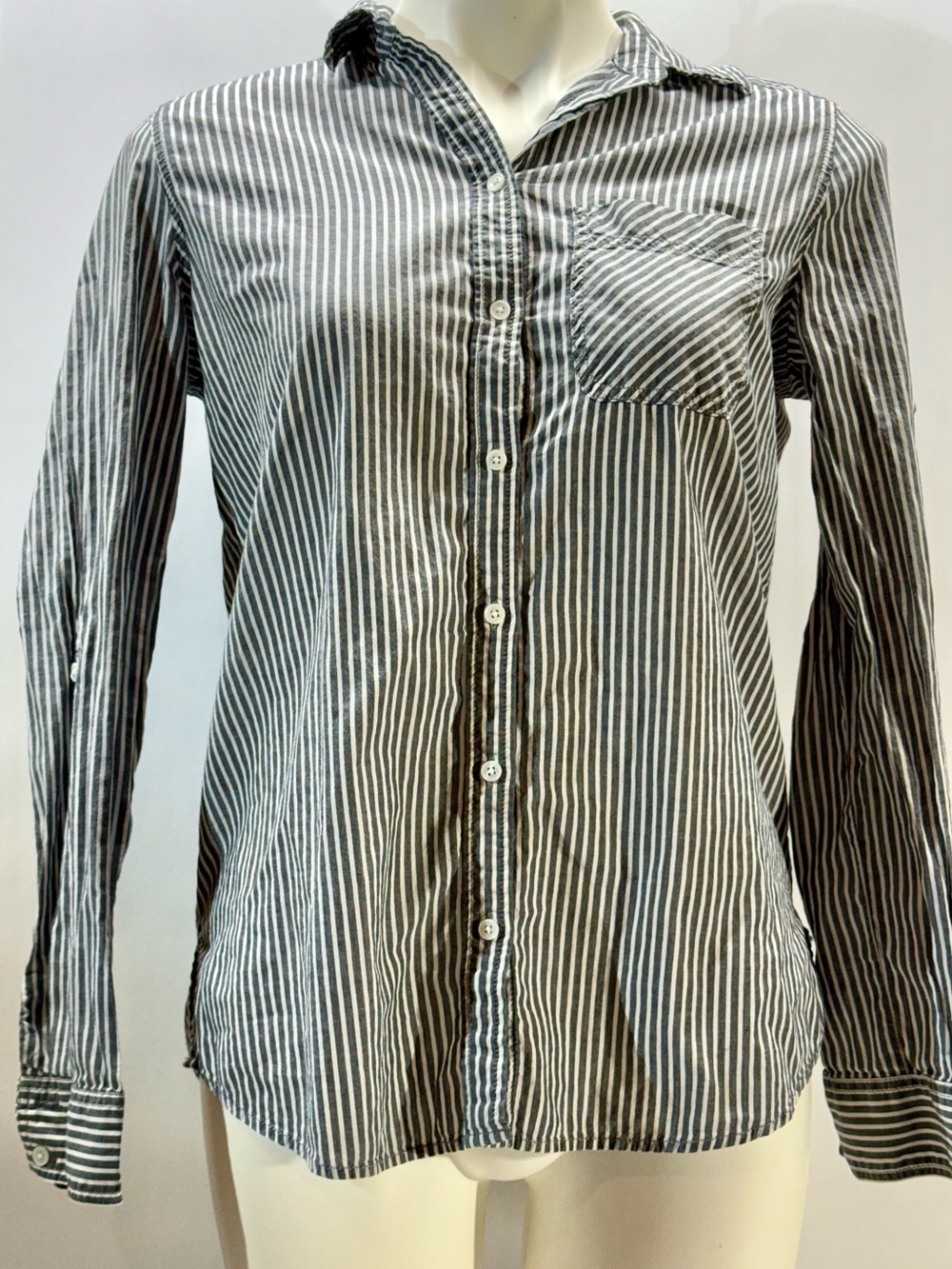 Express Black and White Vertical Stripe Button-Down Shirt